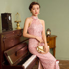 Beth and Brian Qipao-Exclusivedesigner Exclusive designer collection, halter pink sequins long Qipao
