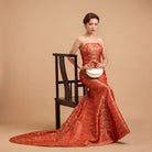 Beth and Brian Qipao-Exclusivedesigner Exclusive designer collection，Fortune Cloud pattern, tube brocade fishtail Qipao