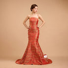 Beth and Brian Qipao-Exclusivedesigner Exclusive designer collection，Fortune Cloud pattern, tube brocade fishtail Qipao