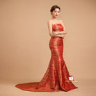 Beth and Brian Qipao-Exclusivedesigner Exclusive designer collection，Fortune Cloud pattern, tube brocade fishtail Qipao