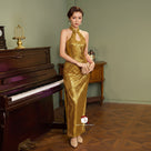 Beth and Brian Qipao-Exclusivedesigner Exclusive designer collection, purple sequins long Qipao
