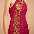 Beth and Brian Qipao-Exclusivedesigner Exclusive designer collection, Floral embroidery, Fuchsia sequins long Qipao