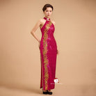 Beth and Brian Qipao-Exclusivedesigner Exclusive designer collection, Floral embroidery, Fuchsia sequins long Qipao