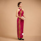 Beth and Brian Qipao-Exclusivedesigner Exclusive designer collection, Floral embroidery, Fuchsia sequins long Qipao