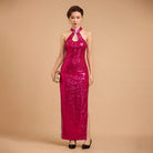 Beth and Brian Qipao-Exclusivedesigner Exclusive designer collection, Fuchsia sequins long Cheongsam