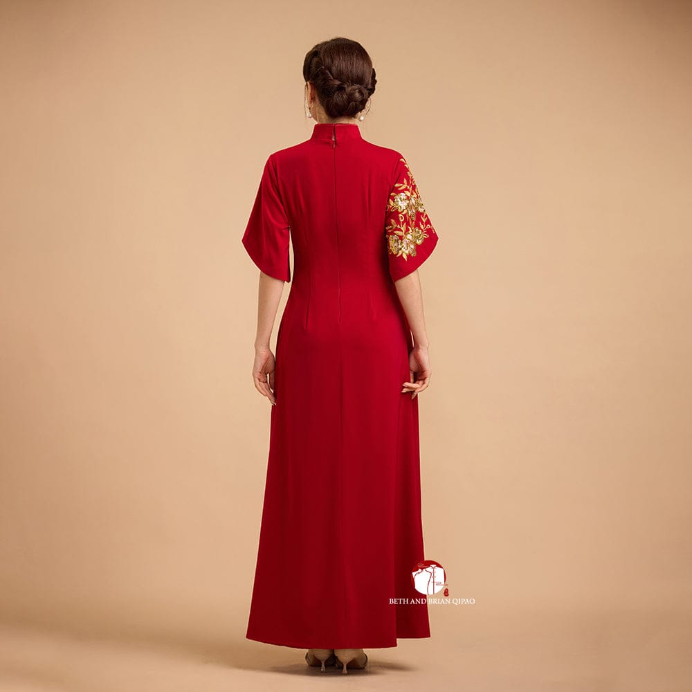 Beth and Brian Qipao-Exclusivedesigner Modern style, butterfly mesh fabric, floor length A-Line Qipao