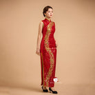Beth and Brian Qipao-Exclusivedesigner Exclusive designer collection, Floral embroidery, red sequins long Qipao