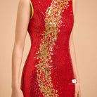Beth and Brian Qipao-Exclusivedesigner Exclusive designer collection, Floral embroidery, red sequins long Qipao