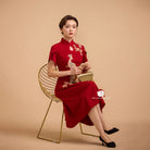 Beth and Brian Qipao - YB Exclusive designer collection,  Peacock embroidery, A-line midi Qipao