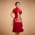 Beth and Brian Qipao - YB Exclusive designer collection,  Peacock embroidery, A-line midi Qipao
