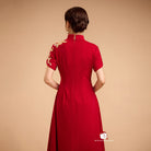 Beth and Brian Qipao - YB Exclusive designer collection,  Peacock embroidery, A-line midi Qipao