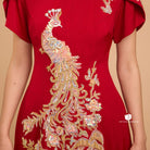 Beth and Brian Qipao - YB Exclusive designer collection,  Peacock embroidery, A-line midi Qipao