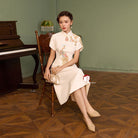 Beth and Brian Qipao - YB Exclusive designer collection,  Peacock embroidery, A-line midi Qipao