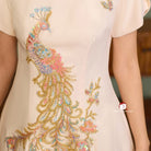 Beth and Brian Qipao - YB Exclusive designer collection,  Peacock embroidery, A-line midi Qipao