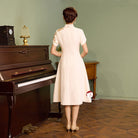 Beth and Brian Qipao - YB Exclusive designer collection,  Peacock embroidery, A-line midi Qipao