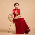 Beth and Brian Qipao-Exclusivedesigner Exclusive designer collection, Floral embroidery, sleeveless A-line long Qipao