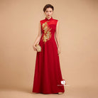 Beth and Brian Qipao-Exclusivedesigner Exclusive designer collection, Floral embroidery, sleeveless A-line long Qipao