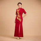 Beth and Brian Qipao-Exclusivedesigner Exclusive designer collection, Floral embroidery, burgandy long Qipao