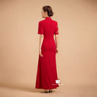 Beth and Brian Qipao-Exclusivedesigner Exclusive designer collection, Floral embroidery, burgandy long Qipao