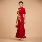 Beth and Brian Qipao-Exclusivedesigner Exclusive designer collection, Floral embroidery, burgandy long Qipao