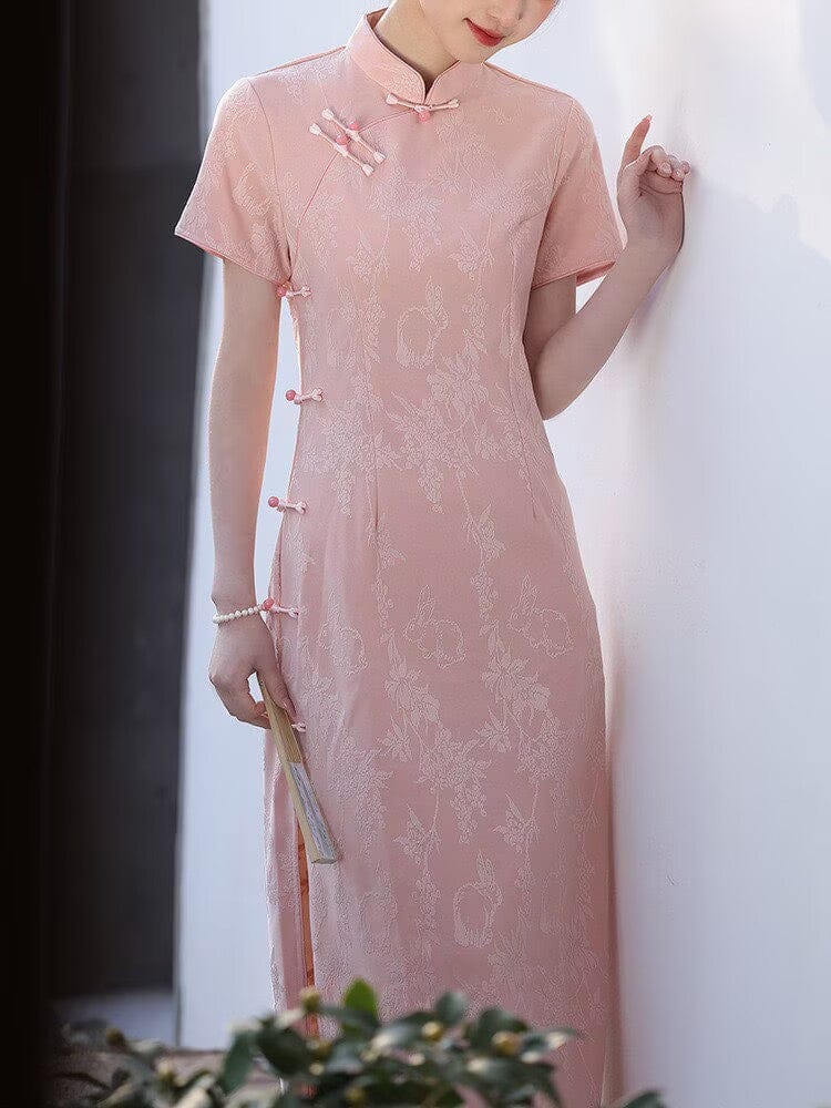 Beth and Brian Qipao-LSB Floral pattern, knitting and jacquard fabric, midi Cheongsam