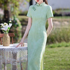 Beth and Brian Qipao-LSB Floral pattern, knitting and jacquard fabric, midi Cheongsam