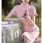 Beth and Brian Qipao-LSB Floral pattern, knitting and jacquard fabric, midi Cheongsam