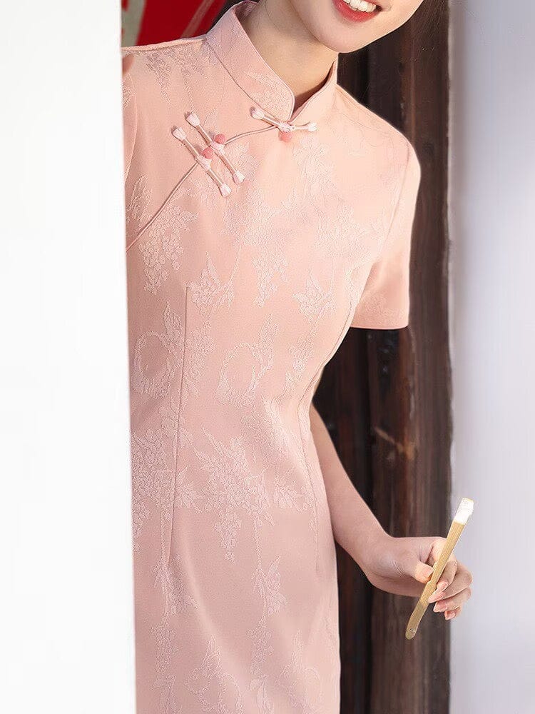 Beth and Brian Qipao-LSB Floral pattern, knitting and jacquard fabric, midi Cheongsam