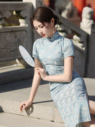 Beth and Brian Qipao-JM Floral pattern, midi Cheongsam with short sleeves