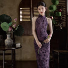 Beth and Brian Qipao-JLM Flocking fabric, halter floral long Cheongsam