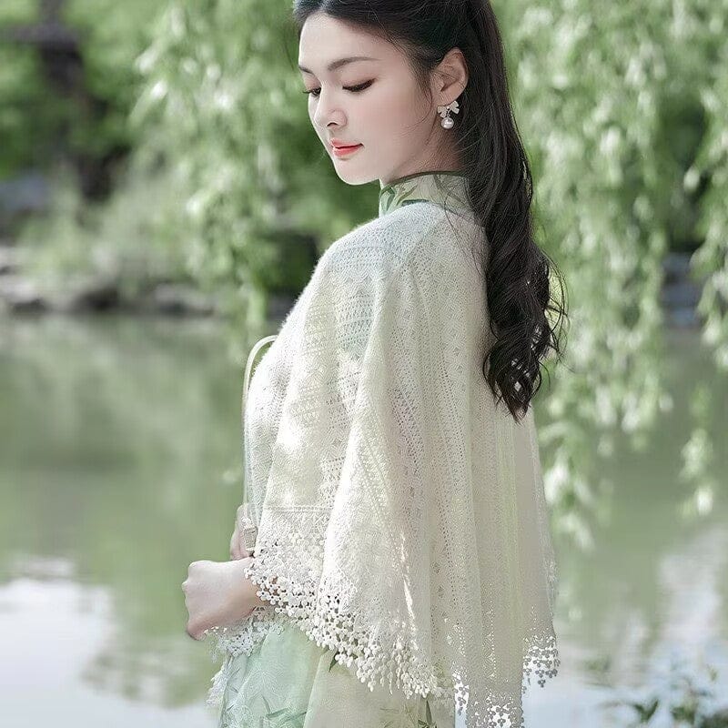 Beth and Brian Qipao-LSB Spring collection, Knit Hollow-out Qipao Shawl