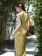 Beth and Brian Qipao-LSB New Chinese style (新中式), floral pattern, yellow long Cheongsam