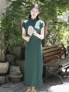 Beth and Brian Qipao-LSB Old Shanghai style, stripe pattern midi Cheongsam