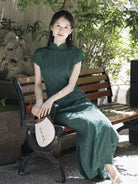 Beth and Brian Qipao-LSB Old Shanghai style, stripe pattern midi Cheongsam