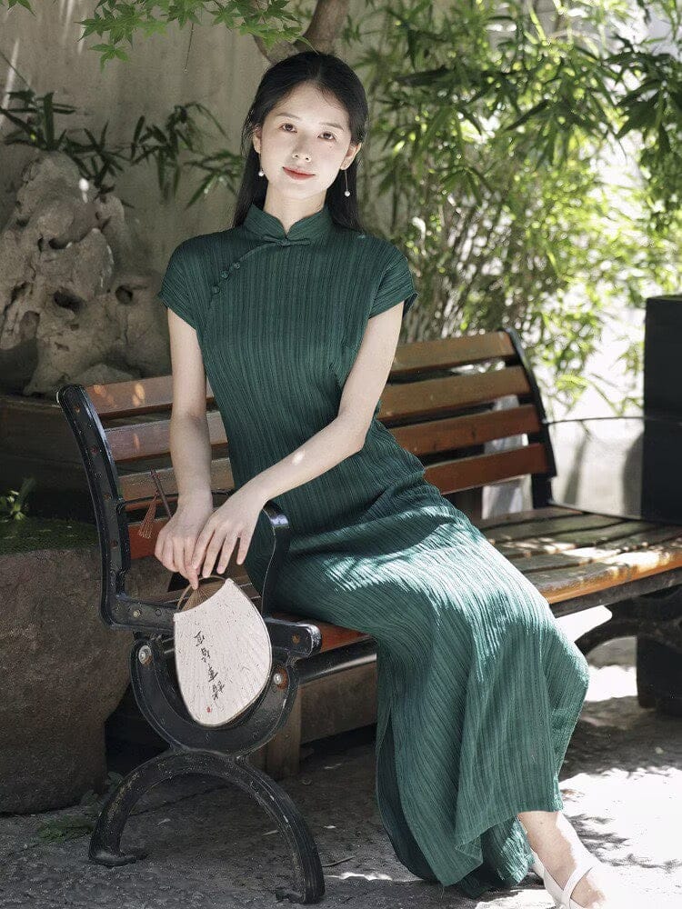 Beth and Brian Qipao-LSB Old Shanghai style, stripe pattern midi Cheongsam