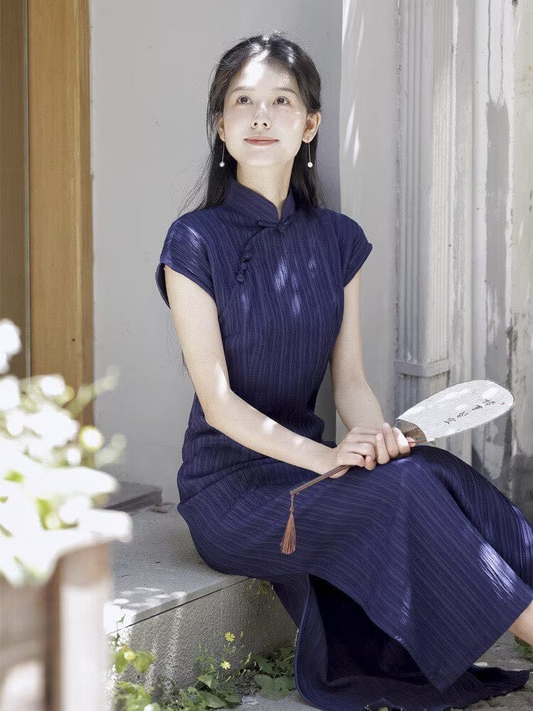 Beth and Brian Qipao-LSB Old Shanghai style, stripe pattern midi Cheongsam