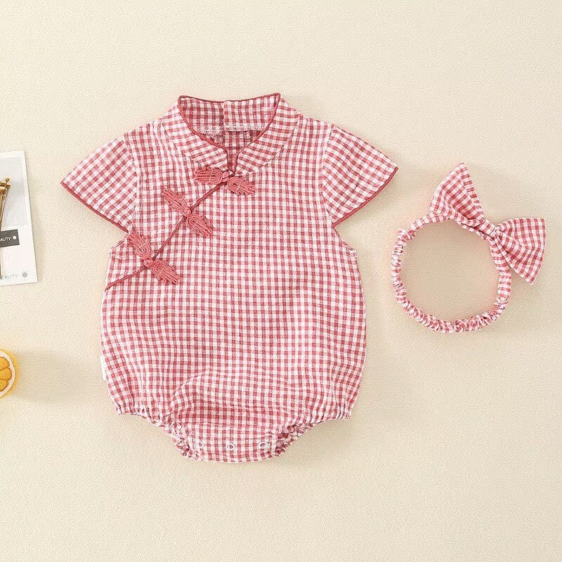 Beth and Brian Qipao-LZ Chinese outfit for baby, plaid baby Tang Jumpsuit