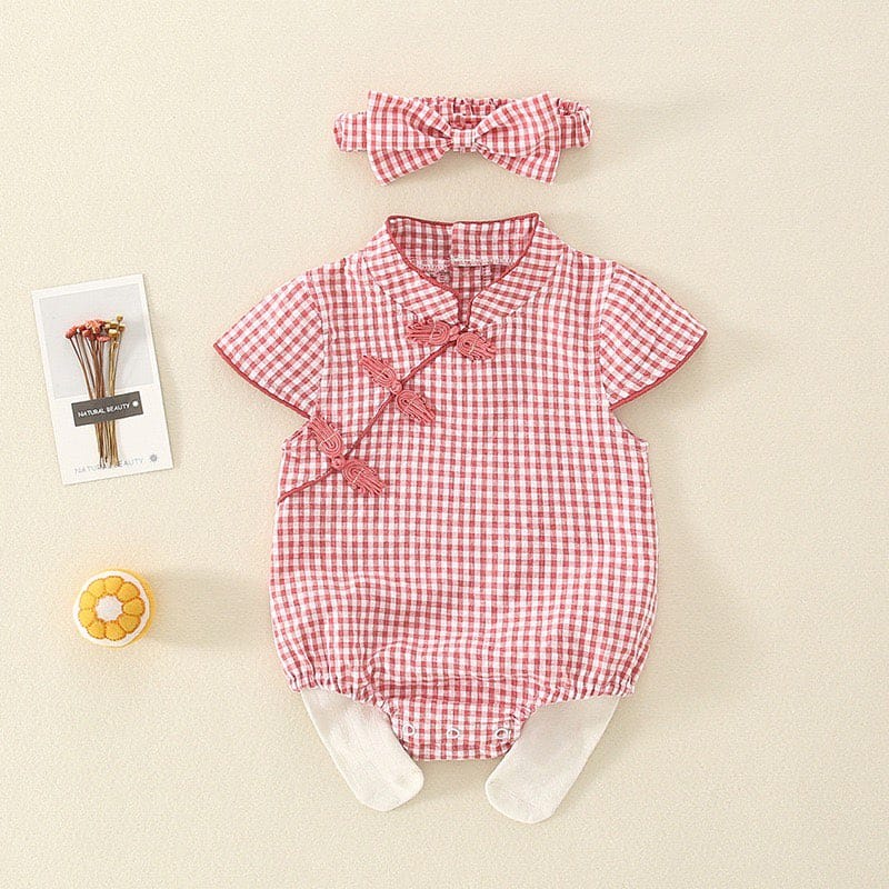 Beth and Brian Qipao-LZ Chinese outfit for baby, plaid baby Tang Jumpsuit