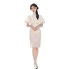 Beth and Brian Qipao-JY Floral pattern, lace fabric, light green midi Cheongsam