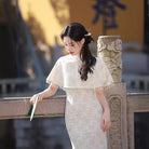 Beth and Brian Qipao-JY Floral pattern, lace fabric, light green midi Cheongsam