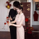 BethandBrianQipao-YX Floral pattern, pink long wedding Cheongsam with shawl set