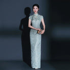 Beth and Brian Qipao-QFL Classical Cheongsam, jacquard satin fabric, long Cheongsam