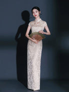 Beth and Brian Qipao-QFL Classical Cheongsam, jacquard satin fabric, long Cheongsam