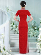 Beth and Brian Qipao-MLL Floral pattern, High-end red long Qipao for mothers