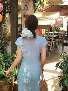 Beth and Brian Qipao-LSB Tencel linen fabric, light blue long Cheongsam