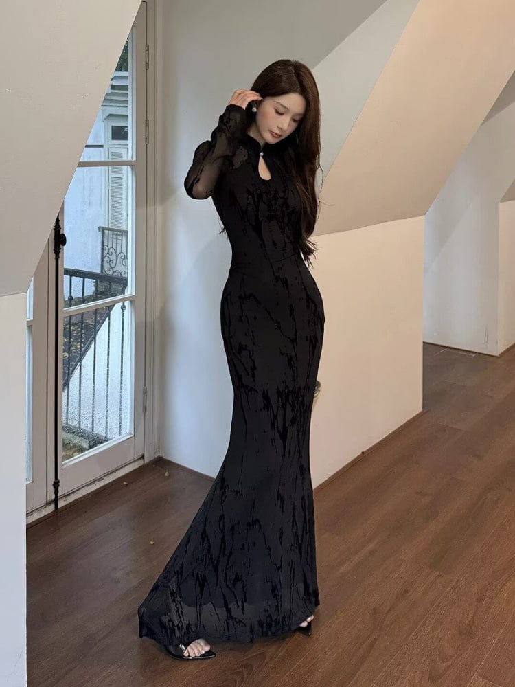 Beth and Brian Qipao-IN Water drop collar, mermaid long Cheongsam