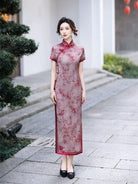 Beth and Brian Qipao-HQ Graduations Grey-red Long Cheongsam
