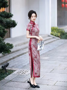 Beth and Brian Qipao-HQ Graduations Grey-red Long Cheongsam