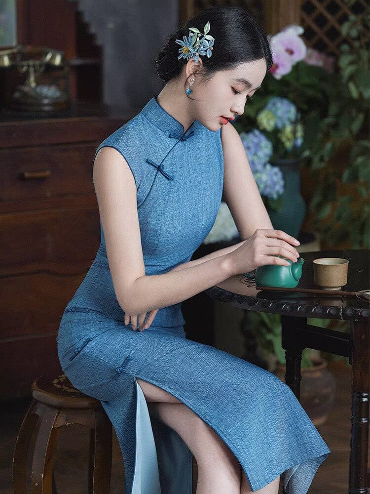 Beth and Brian Qipao-LSB Old Shanghai style, cotton&linen mid-length Cheongsam