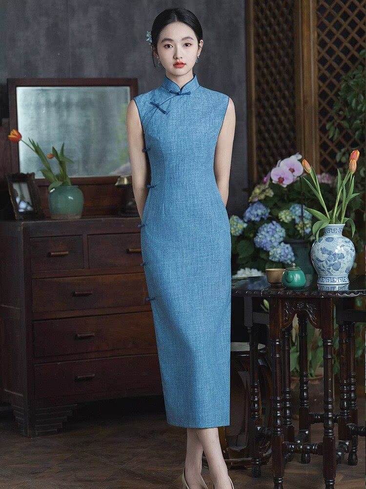 Beth and Brian Qipao-LSB Old Shanghai style, cotton&linen mid-length Cheongsam